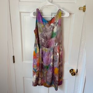 ERDEM 100% Silk Watercolor Floral Fit-and-Flare Mini Dress Multicolor, US Size 8